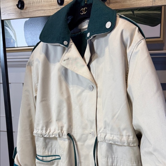 70s Vintage Norbert Nel Trench Coat Khaki Beige with Green Size 10 - Picture 2 of 16